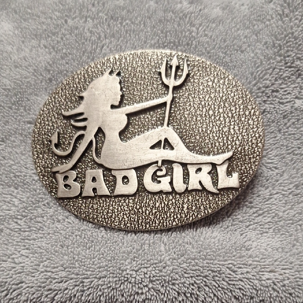 Silver 'Bad Girl' Belt Buckle